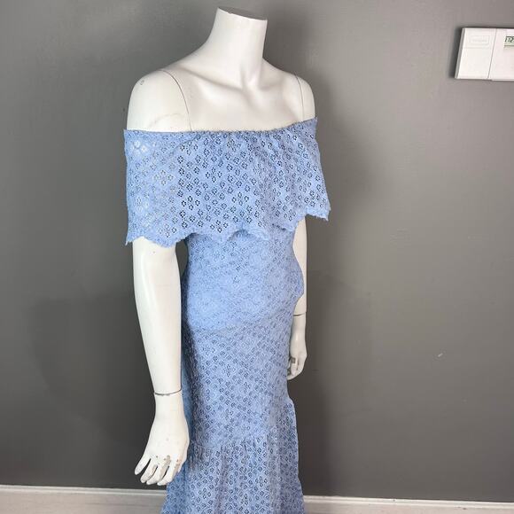 NightCap Clothing Dress Small Lace Cottagecore Off The Shoulder Blue DRAMATIC - Picture 8 of 11